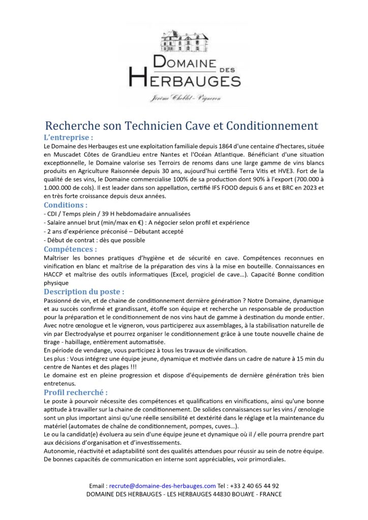 Offre Technicien Cave et Conditionnement page 0001